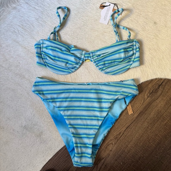 Leni Swims Azure Striped Bikini - Picture 1 of 3